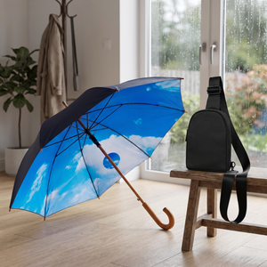 Combo Bandolera Crossbag Gout Negra + Paraguas Clásico Azul