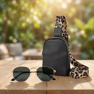 Combo Lentes de Sol Cala + Bandolera Crossbag Gout Negra Animal Print