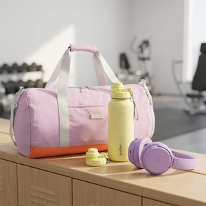 Combo Bolso Duffel Saxoline Nyla 40 L Lila + Botella Térmica Buffer Morea 1 L Lemon + Audífonos Sleve Evo Violet