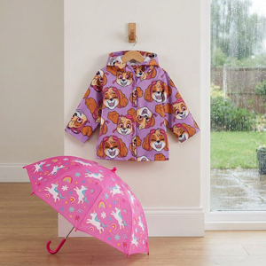 Combo Lluvia Niña: Paraguas Cambia Color Lila + Chaqueta Impermeable Skye Paw Patrol