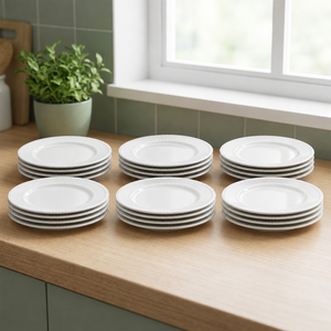 Combo 24 Platos Grandes de Porcelana Blanca 26,7 cm (6 Sets de 4)