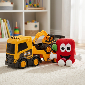 Combo Camión Mega Transportador con Excavadora JCB + Peluche Prontín 20 cm