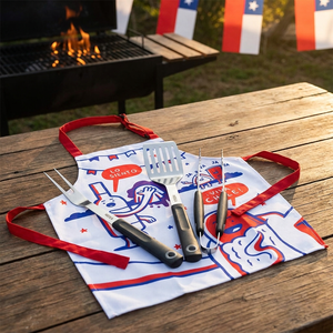 Combo Asado Dieciochero: Delantal Ingesman Adulto + Kit 3 Utensilios para Parrilla Neka