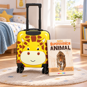 Combo Maleta Infantil de Viaje Jirafa + Libro Supervivencia Animal