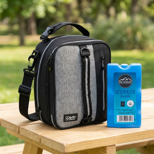 Combo Bolso Cooler Expandible Buffer Gris + Icepack Duro 2x400 g