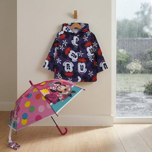Combo Minnie: Paraguas Infantil Disney + Impermeable Gris Cara Minnie