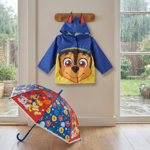 Combo Chase Paw Patrol: Paraguas Boy Azul-Rojo + Chaqueta Impermeable Niño Azul
