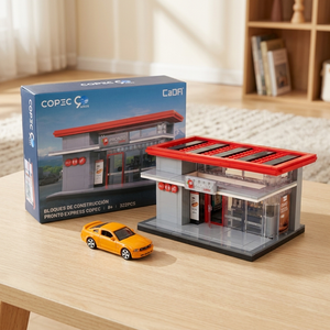 Combo Auto a Escala 1:43 Ford Mustang GT Naranja Street Fire + Set de Bloques Pronto Copec Express 322 Piezas