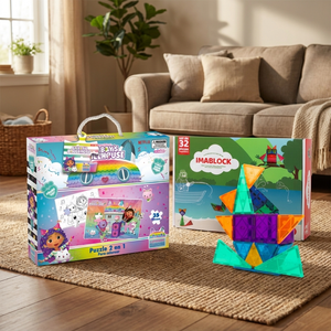 Combo Puzzle 2 en 1 para Colorear 35 Piezas Gabby + Imanes Imablock Pack 32 Piezas
