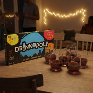 Combo Fiesta Adultos: 6 Vasos Acrílicos para Vino 400 ml (3 Sets de 2) + Juego de Mesa Drinkopoly