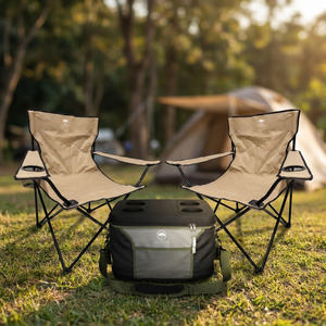 Combo Bolso Cooler 25 L con Tapa Dura y 2 Sillas de Camping Plegables Llaima Caqui