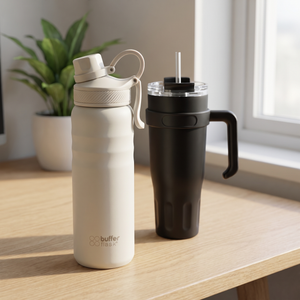 Combo Botella Térmica Buffer Yosemite 700 ml Ivory + Mug Térmico 1,1 L Negro
