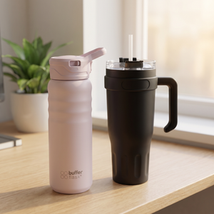 Combo Botella Térmica Buffer Yosemite 700 ml Pinky + Mug Térmico 1,1 L Negro