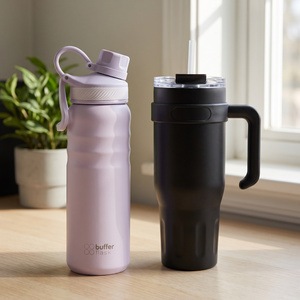 Combo Botella Térmica Buffer Yosemite 700 ml Lila + Mug Térmico 1,1 L Negro