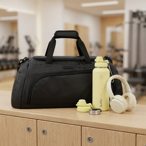 Combo Bolso Saxoline Kingston 40 L Negro + Botella Térmica Buffer Morea 1 L Lemon + Audífonos Sleve Evo White Cream