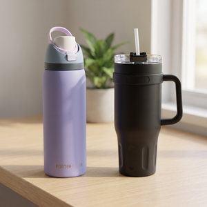 Combo Botella Térmica Porter Flask 700 ml Violeta + Mug Térmico 1,1 L Negro