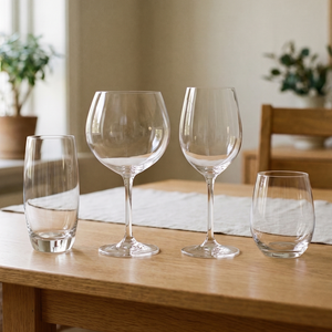 Combo 16 Piezas de Cristalería Maison Verre: Vasos Altos, Copas Cóctel, Copas de Vino y Copas sin Tallo (4 Sets de 4)