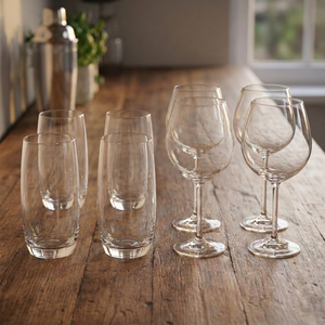 Combo 16 Piezas Maison Verre: 8 Vasos Altos 520 ml y 8 Copas de Vino 520 ml (4 Sets de 4)