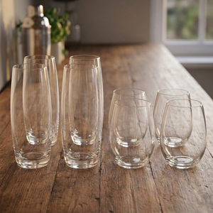 Combo 16 Piezas Maison Verre: 8 Vasos Altos 520 ml y 8 Copas sin Tallo 550 ml (4 Sets de 4)