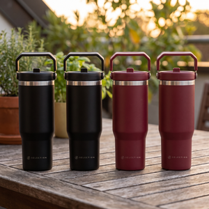 Combo 4 Mugs de Acero Inoxidable 900 ml Likelife: 2 Negro y 2 Granate