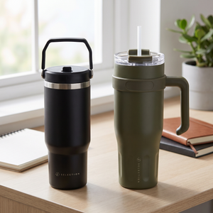 Combo Mug de Acero Inoxidable 900 ml Likelife Negro + Mug Térmico 1,1 L L Selection Oliva