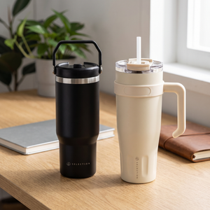 Combo Mug de Acero Inoxidable 900 ml Likelife Negro + Mug Térmico 1,1 L L Selection Beige