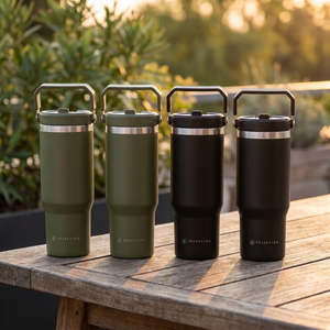 Combo 4 Mugs de Acero Inoxidable 900 ml Likelife: 2 Oliva y 2 Negro