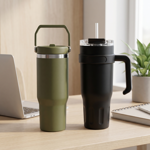 Combo Mug de Acero Inoxidable 900 ml Likelife Oliva + Mug Térmico 1,1 L L Selection Negro