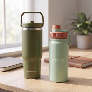 Combo Mug de Acero Inoxidable 900 ml Likelife Oliva + Botella Térmica Pronto Manía 550 ml Menta