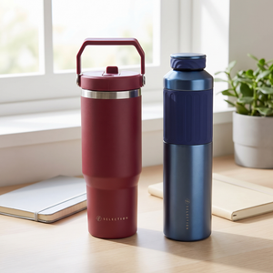 Combo Mug de Acero Inoxidable 900 ml Likelife Granate + Termo Flask Doble Pared 500 ml Likelife Azul