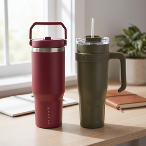 Combo Mug de Acero Inoxidable 900 ml Likelife Granate + Mug Térmico 1,1 L L Selection Oliva