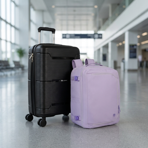 Combo Maleta de Cabina Conguillío 49L Negra + Mochila de Viaje Viral Dakota 32L Lila Llaima