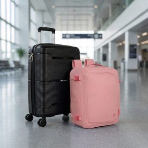 Combo Maleta de Cabina Conguillío 49L Negra + Mochila de Viaje Viral Dakota 32L Rosado Llaima