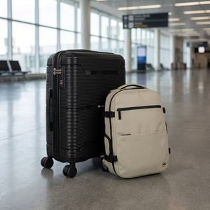 Combo Maleta de Cabina Conguillío 49L Negra + Mochila de Viaje Viral Montana 36L Beige Llaima