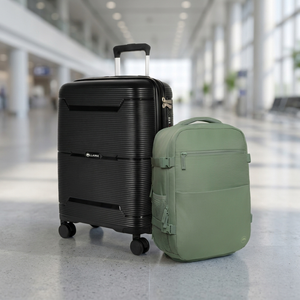 Combo Maleta de Cabina Conguillío 49L Negra + Mochila de Viaje Viral Montana 36L Sage Green Llaima