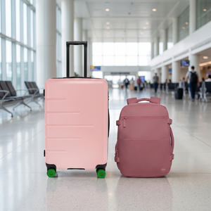 Combo Maleta de Cabina Destinations Amsterdam Rosada Expandible + Mochila de Viaje Viral Montana 36L Palo Rosa Llaima