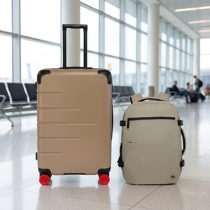 Combo Maleta de Cabina Destinations Dubai Dorada Expandible + Mochila de Viaje Viral Montana 36L Beige Llaima