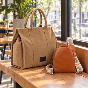 Combo Cartera Tote Bag Vintage 15,5 L Wappy Camel + Bandolera Crossbag Gout Camel