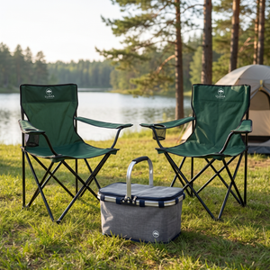 Combo 2 Sillas Camping Plegables Llaima Verde Oscuro + Cooler Plegable 18 L Gris Llaima