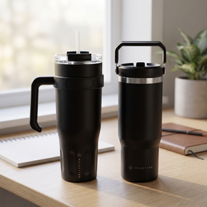 Combo Mug Térmico 1,1 L L Selection Negro + Mug de Acero Inoxidable 900 ml Likelife Negro