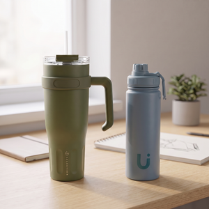 Combo Mug Térmico 1,1 L L Selection Oliva + Botella Térmica Wappy Pure 650 ml Azul