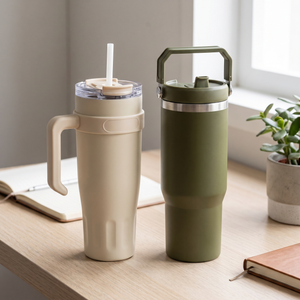 Combo Mug Térmico 1,1 L L Selection Beige + Mug de Acero Inoxidable 900 ml Likelife Oliva