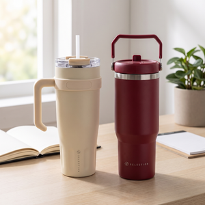 Combo Mug Térmico 1,1 L L Selection Beige + Mug de Acero Inoxidable 900 ml Likelife Granate
