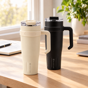 Combo 2 Mugs Térmicos 1,1 L con Asa y Bombilla L Selection Beige + Negro