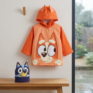 Combo Bluey: Impermeable Infantil Naranjo Bingo + Gorro Toddler con Orejas