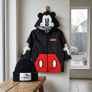 Combo Invierno Infantil: Impermeable Negro Orejas Mickey + Beanie WRC