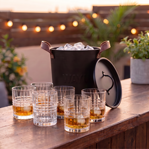 Combo Hielera Metálica con Tapa Wayu + Set 6 Vasos Bajos Vintage 330 ml