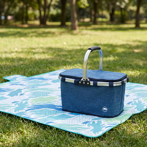 Combo Picnic: Cooler Plegable 18 L Azul Llaima + Manta 150 x 180 cm Manchas