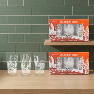 Combo 6 Vasos de Vidrio 450 ml Colección Chile Pack 1 Copec (2 Sets de 3)