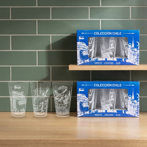 Combo 6 Vasos de Vidrio 450 ml Colección Chile Pack 2 Copec (2 Sets de 3)